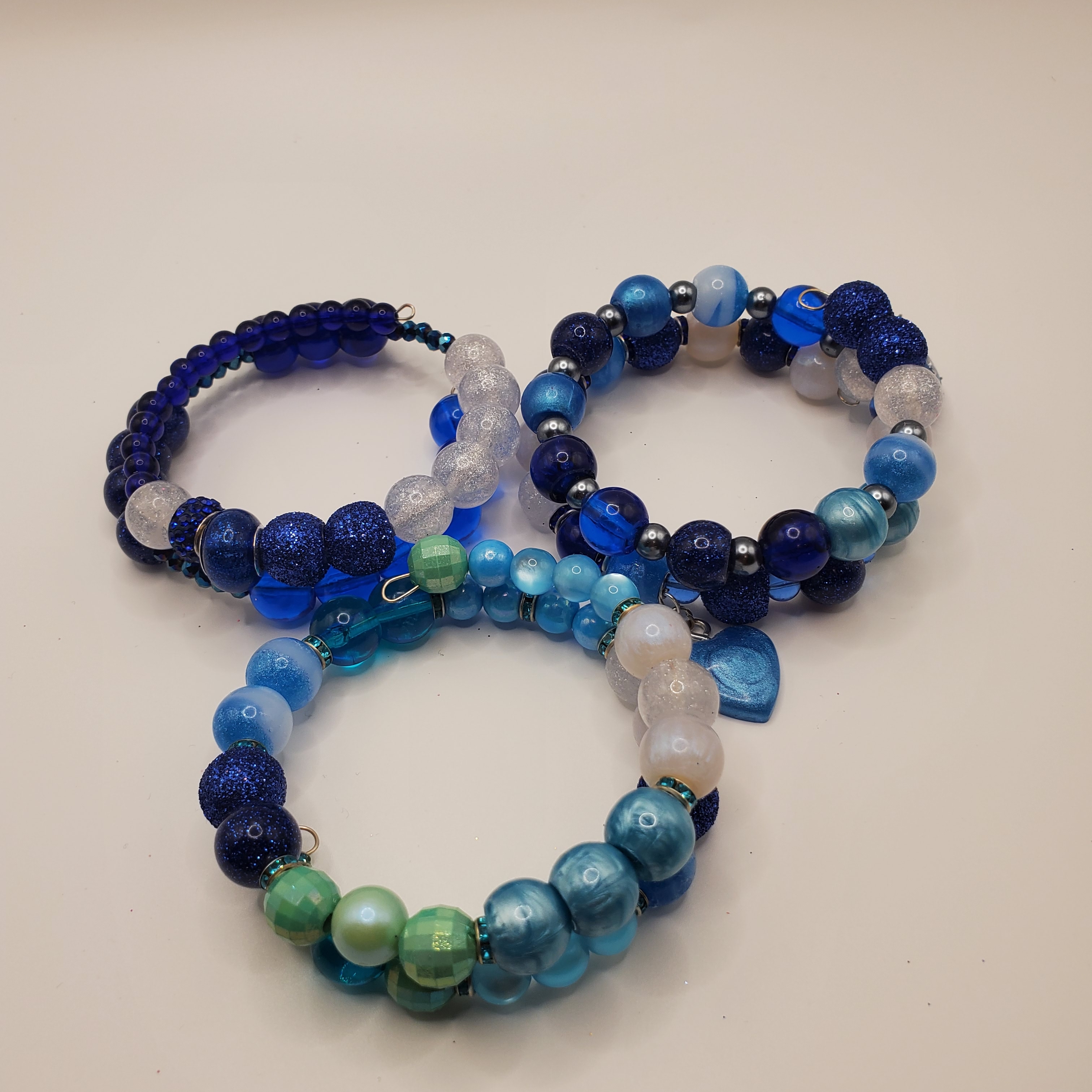 Elegant Blue And Green Beaded Bracelet Set